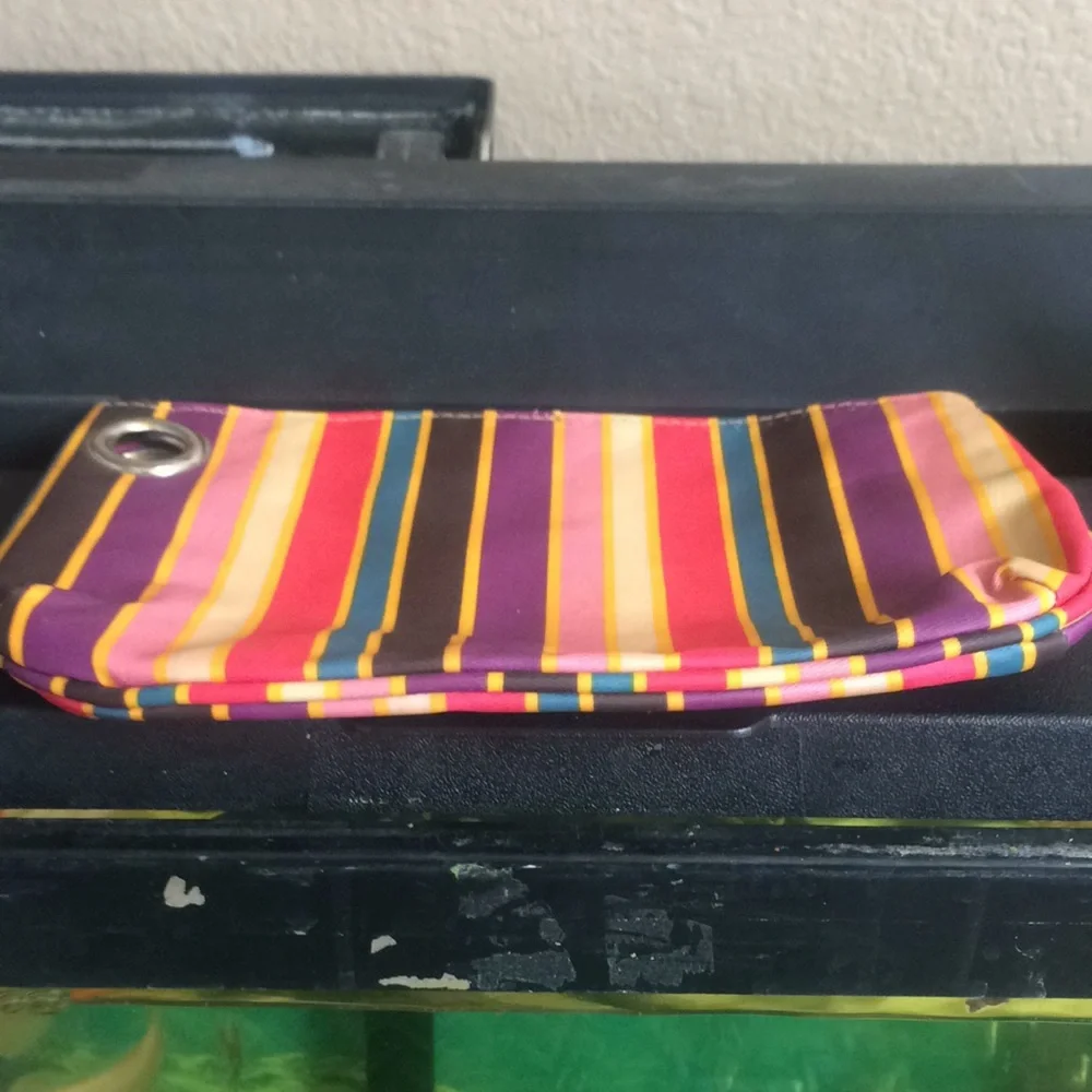 Striped cosmetic pouch
